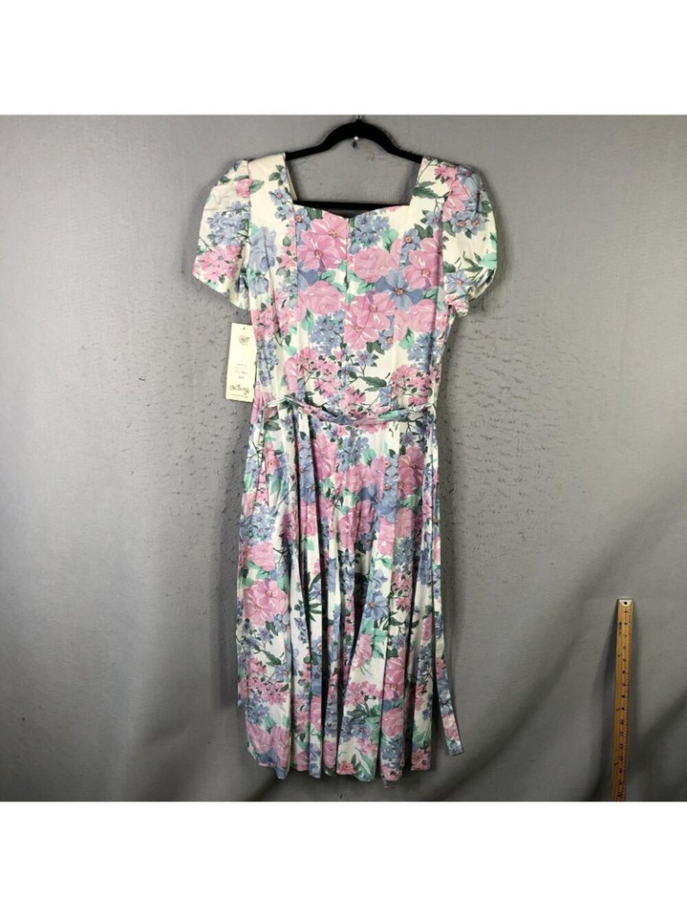 Vintage Lanz Dress Womens 10 Floral Cotton Puff Sleeve Fit Flare Midi 80s - Picture 2 of 16